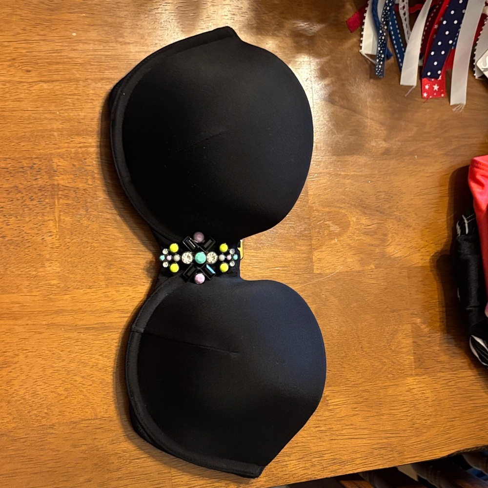 Victoria's Secret Black Strapless Bra with Colorful Jewel Embellishments